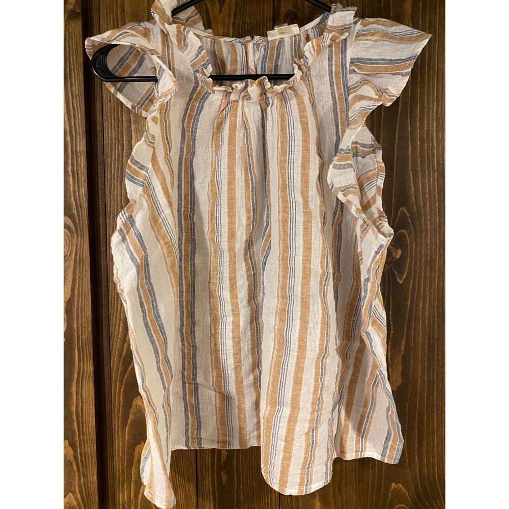 a.n.a. Linen Blend Striped Ruffle Tank